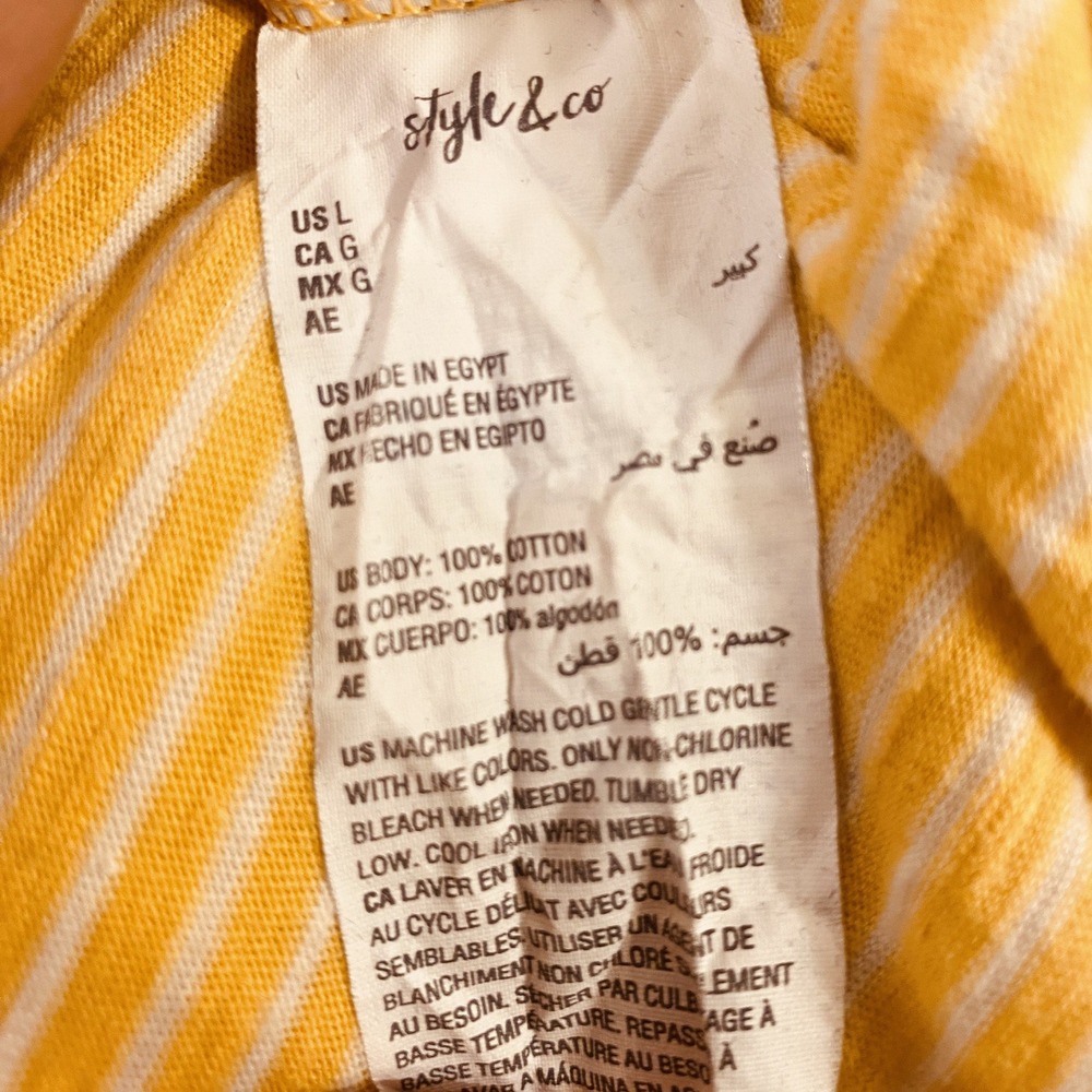 Style & Co. Ladies Sunflower Yellow Long Sleeve Striped Top. V Neck 3 Buttons - Picture 11 of 12
